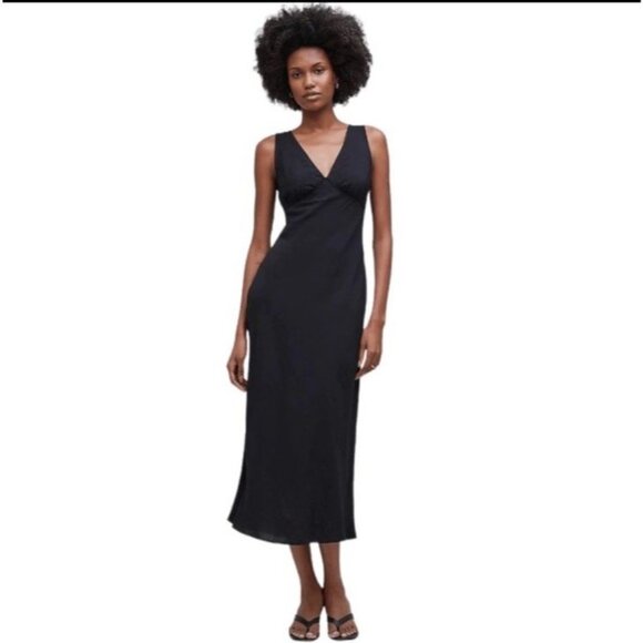 MADEWELL The Ariana Midi Dress Women's Size 2 True Black - Picture 1 of 11